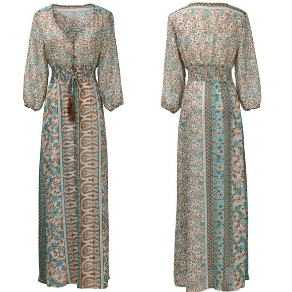 Bohemian Maxi Half Sleeve Gypsy Dress - Picture 2 of 4